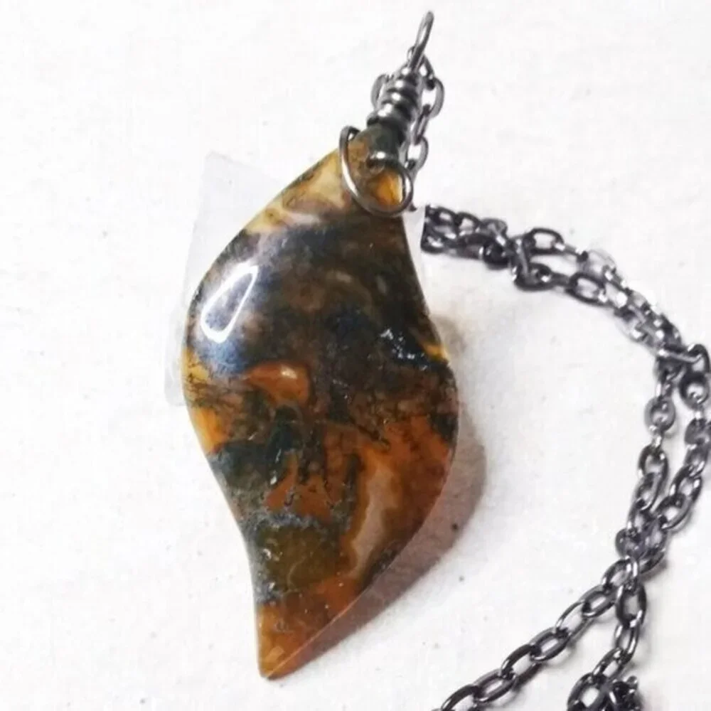 Semi-Translucent Dendritic Agate Flame Pendant + Chain! Dark, Masculine + Broody